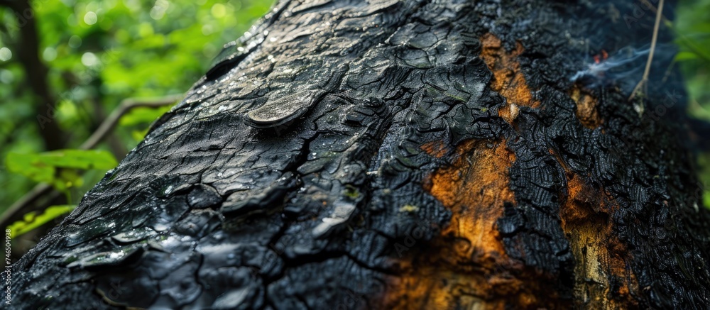 Obraz premium Charred tree trunk from lightning strike.