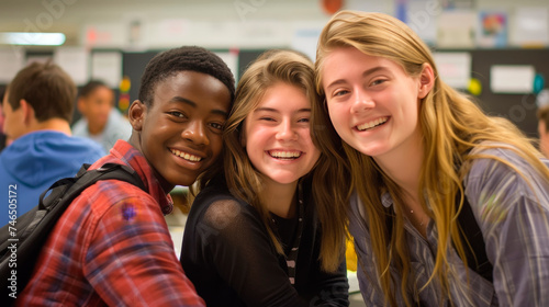 Group of Diverse High School Friends Sharing a Joyful Moment Together © Farnaces