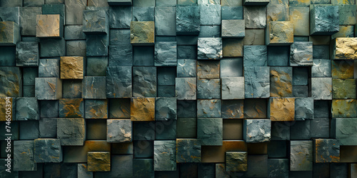 Metallic bronze wall texture .Brick wall background technology colors grunge texture or pattern for design .