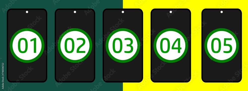 Digit showing on the five mobile screen inside a circle forming a