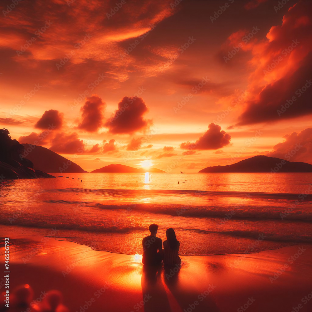 couple on the beach at sunset
