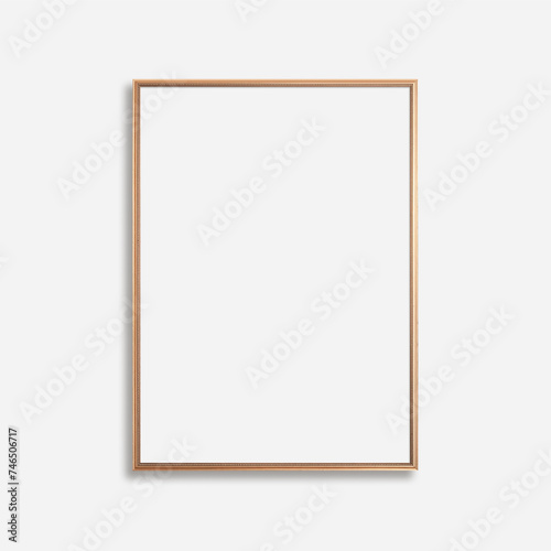 Thin vertical gold frame on a white background, gold frame mockup