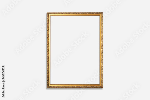 Horizontal blank vintage gilded frame with mat on a white background