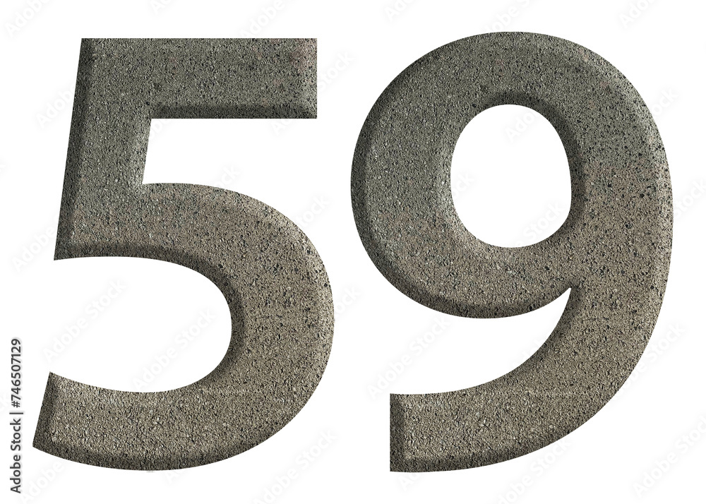 The shape of the number 59 is made of cement isolated on transparent background. Suitable for birthday, anniversary and Memorial Day templates The shape of the number 59 is made of cement isolated on transparent background. Suitable for birthday, anniversary and Memorial Day templates