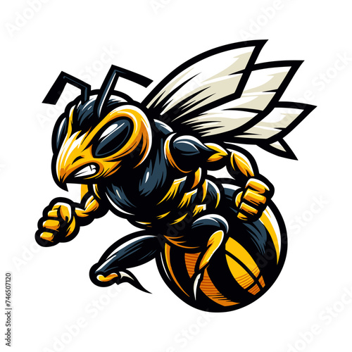 Angry honey bee, mascot logo design, vector illustration.