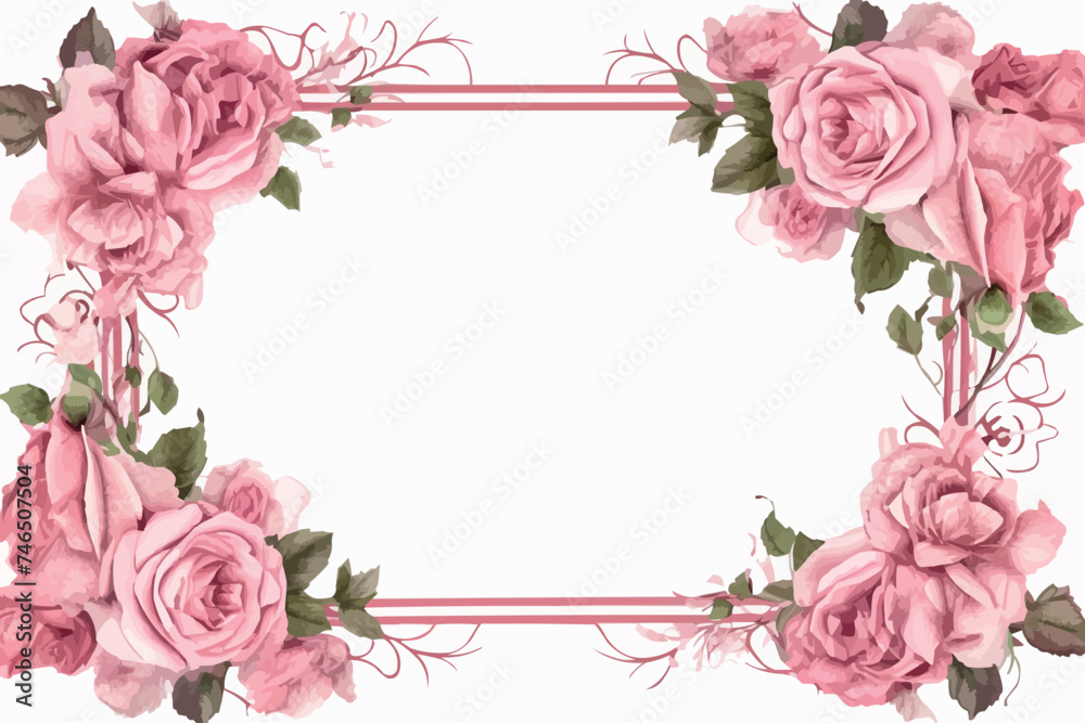 concept of Valentine's day background. Happy Valentines Day greeting card with pink and red roses with green frame. concept of Valentine's day background. Happy Valentines Day greeting card with pink and red roses with green frame.