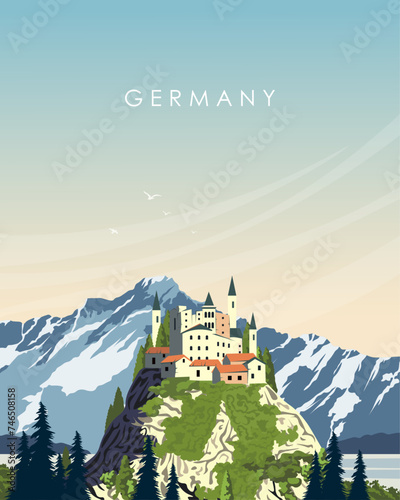 Germany, Bavaria. Tourist poster, banner, postcard