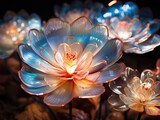 Bio engineered flower garden petals displaying holographic patterns