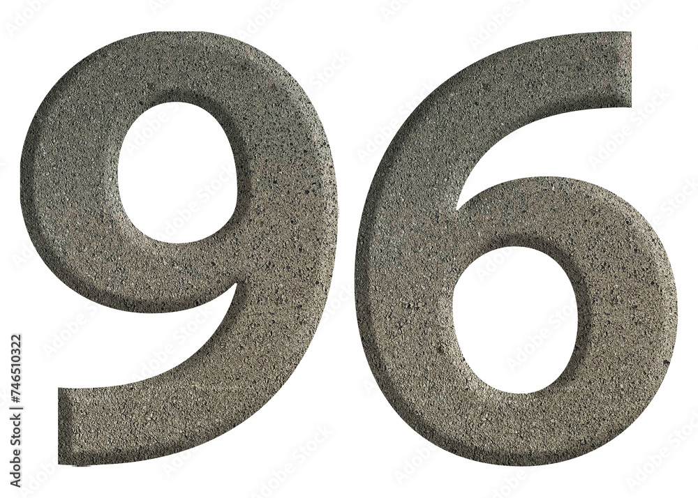 The shape of the number 96 is made of cement isolated on transparent background. Suitable for birthday, anniversary and Memorial Day templates The shape of the number 96 is made of cement isolated on transparent background. Suitable for birthday, anniversary and Memorial Day templates