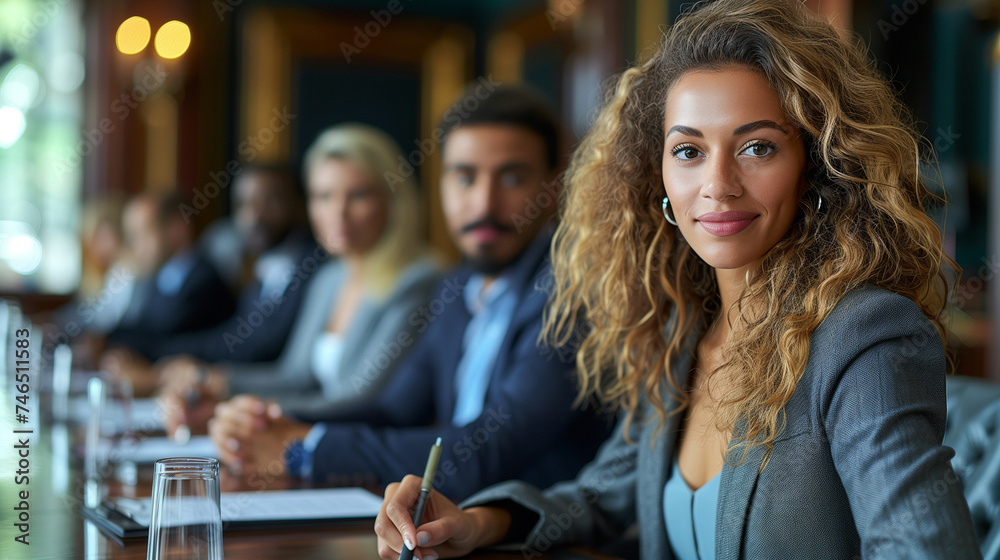 Elegant boardroom atmosphere, diverse candidates in anticipation, capturing the tension of awaiting interviews.