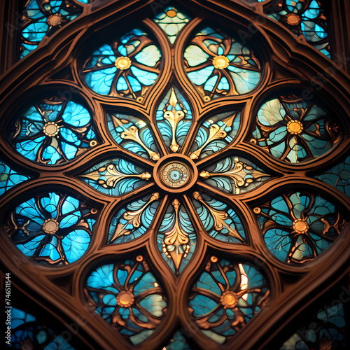 Intricate details of a stained glass window.