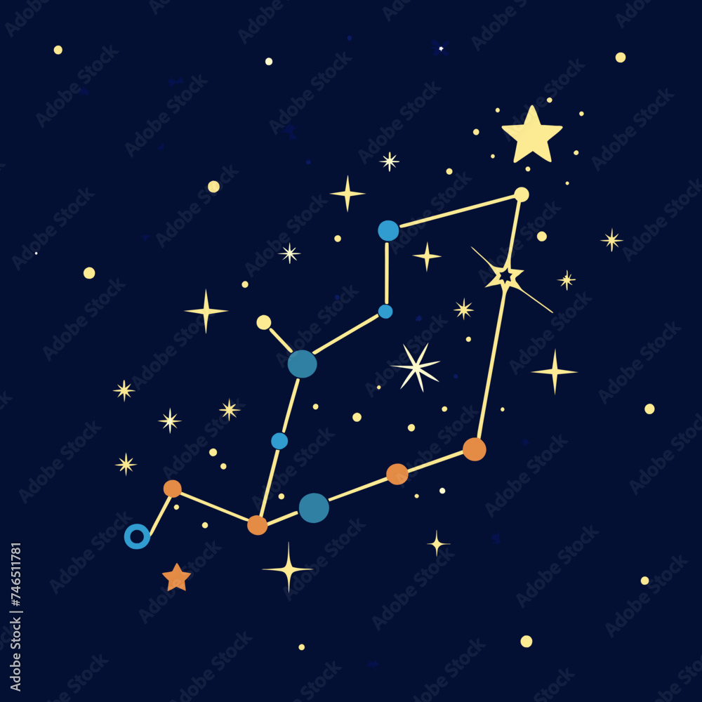 A constellation forming a musical staff in the night sky. vektor illustation