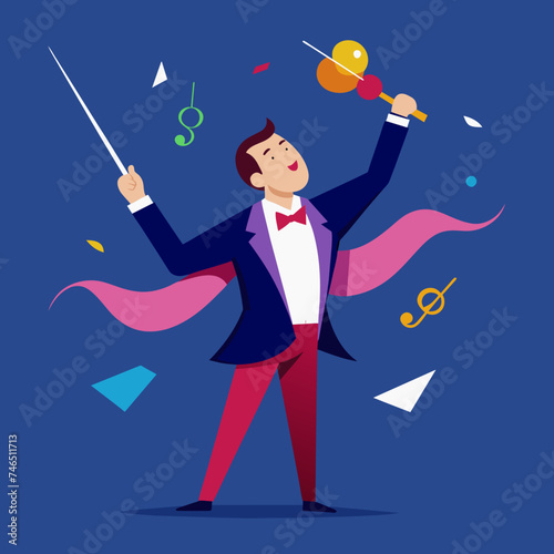 A conductor's baton conducting a symphony of colors. vektor illustation