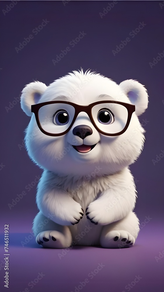 Cute baby bear wearing black colour spectacles isolated on a solid pastel colour background, baby bear wallpaper for kids, Creative baby animal concept, commercial, editorial advertisement background