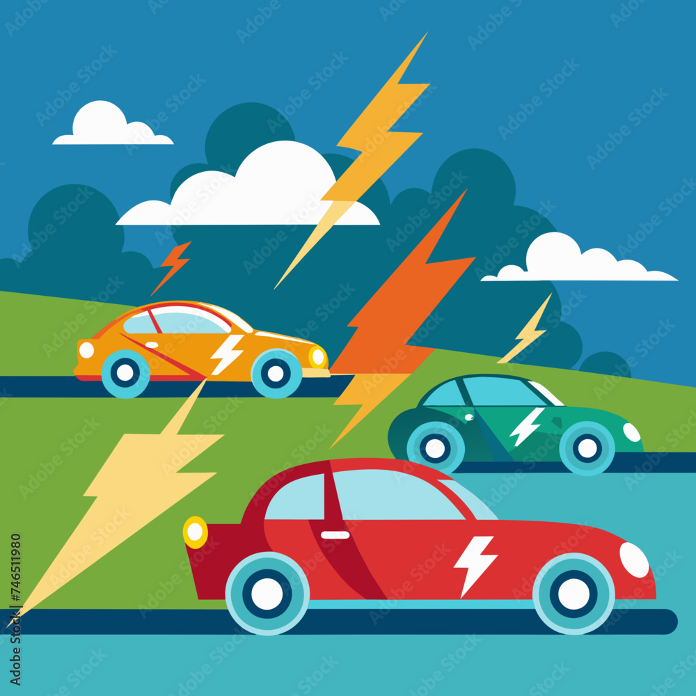 Electric car race with lightning speed. vektor illustation