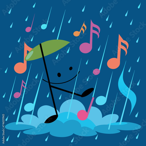 Musical notes dancing in the rain. vektor illustation