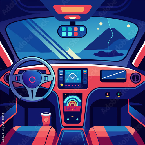 Electric car interior with advanced touchscreen controls. vektor illustation