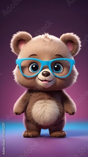Cute baby bear wearing blue colour spectacles isolated on a solid pastel colour background, baby bear wallpaper for kids, Creative baby animal concept, commercial, editorial advertisement background © Art by H