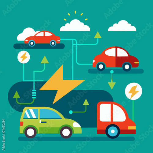 Conceptual artwork depicting the evolution of electric cars. vektor illustation