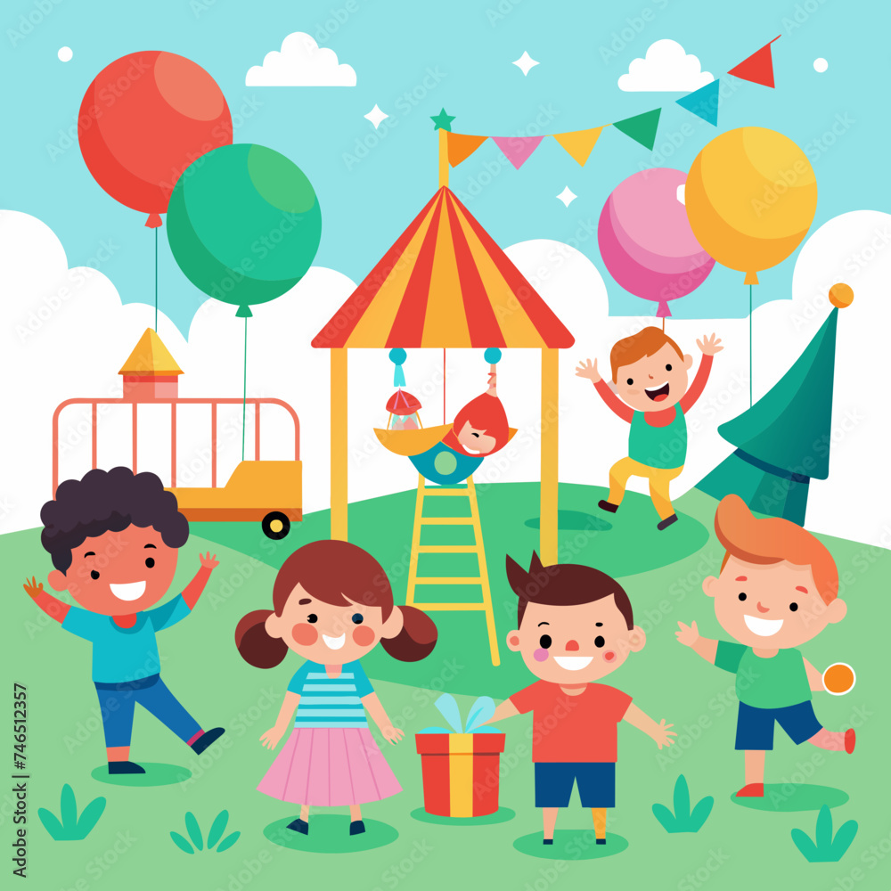 A cheerful birthday playground with swings and slides. vektor illustation A cheerful birthday playground with swings and slides. vektor illustation
