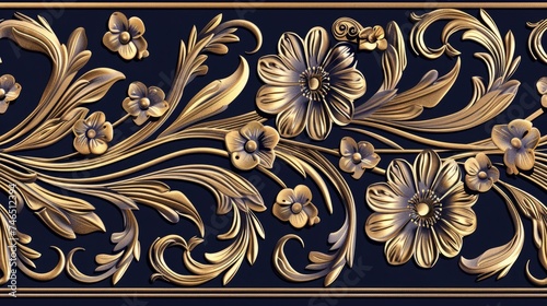 Seamless pattern of decorative gold floral element.