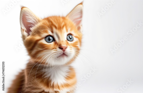 Orange kitten on white background.