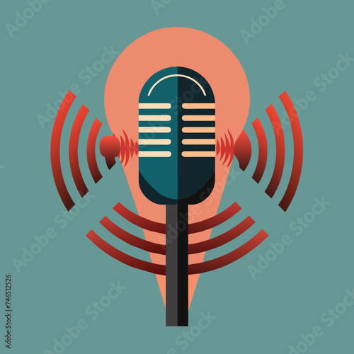 A stylized microphone with soundwaves emanating. vektor illustation