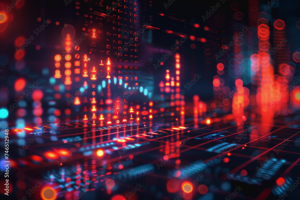 Obraz premium Stock market chart lines and financial graphs on technology abstract background, AI generated