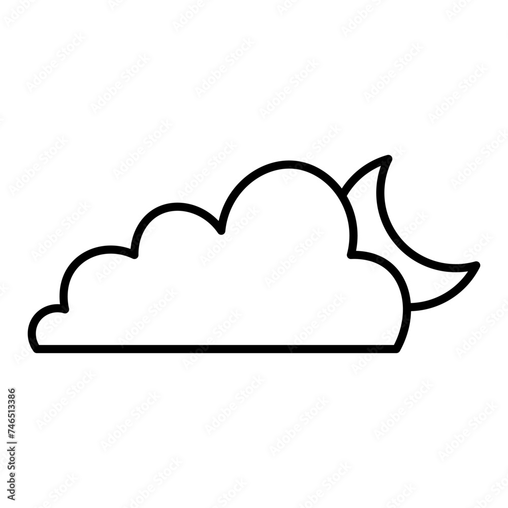 Cloud and moon weather icon, digital art illustration Cloud and moon weather icon, digital art illustration