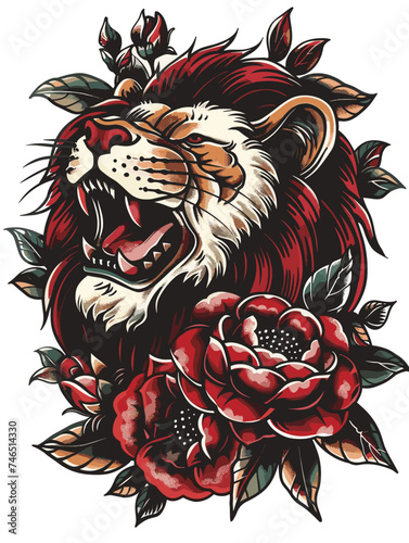 Old school style lion tattoo sketch on white background, lion vector, lion coloring book, lion drawing, lion icon