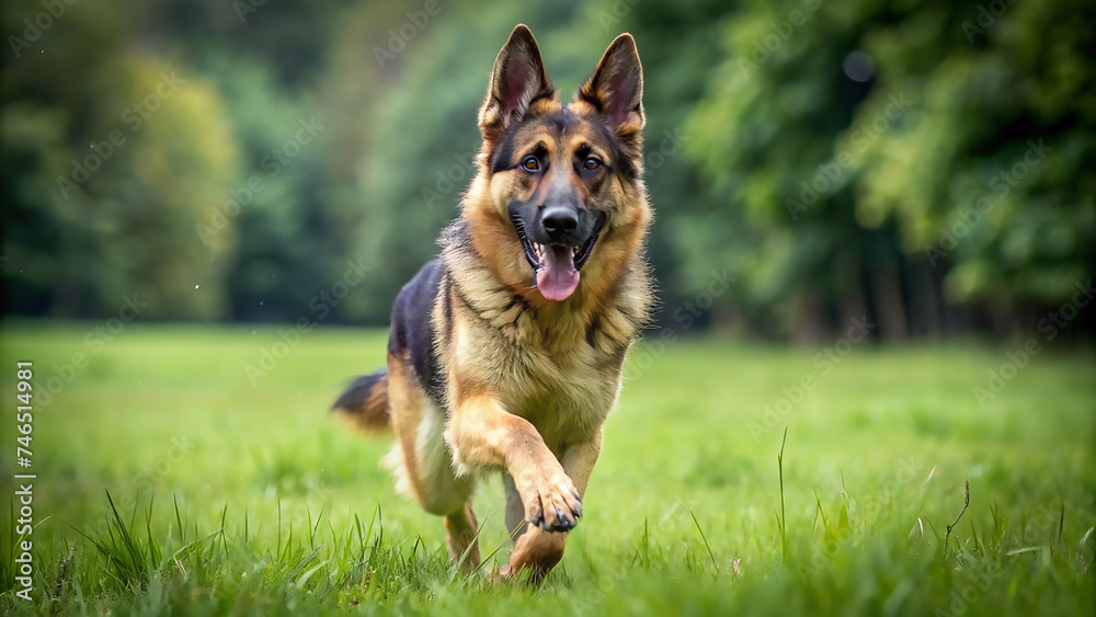 German shepherd running on grass. German shepherd running on grass.