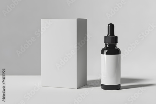 Blank box and dropper bottle mockups isolated on light grey background