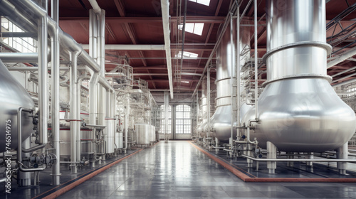 Industrial Fermentation Tanks in Brewery or Dairy.
