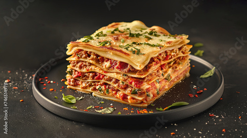 Delicious Italian Lasagna with Layers of Pasta, Melted Cheese and Meat Sauce, Generative AI