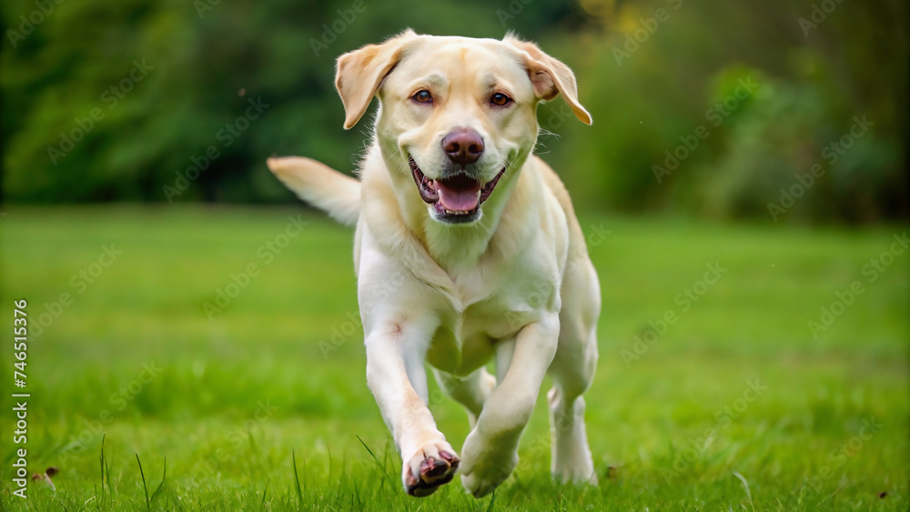 Labrador Dogs Running On Grass