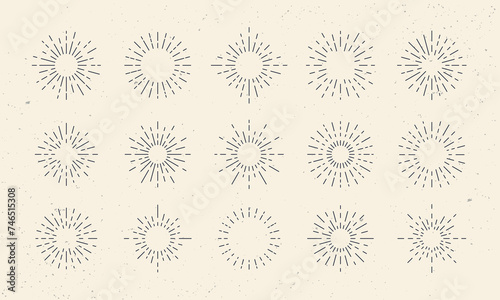 Set of Sunbursts. Vintage design elements. Sunburst isolated on a white background. Vector Illustration