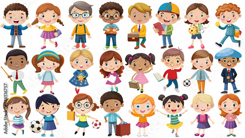 Collection of Cute School Kids - Education Clipart Including Math, Drawing, Chemistry, Sports, Reading, Writing, and Geography