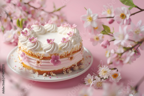 Traditional Easter baking sweet cake with wsping flowers decoration