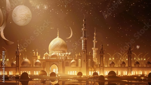 Islamic background mosque and new moon photo