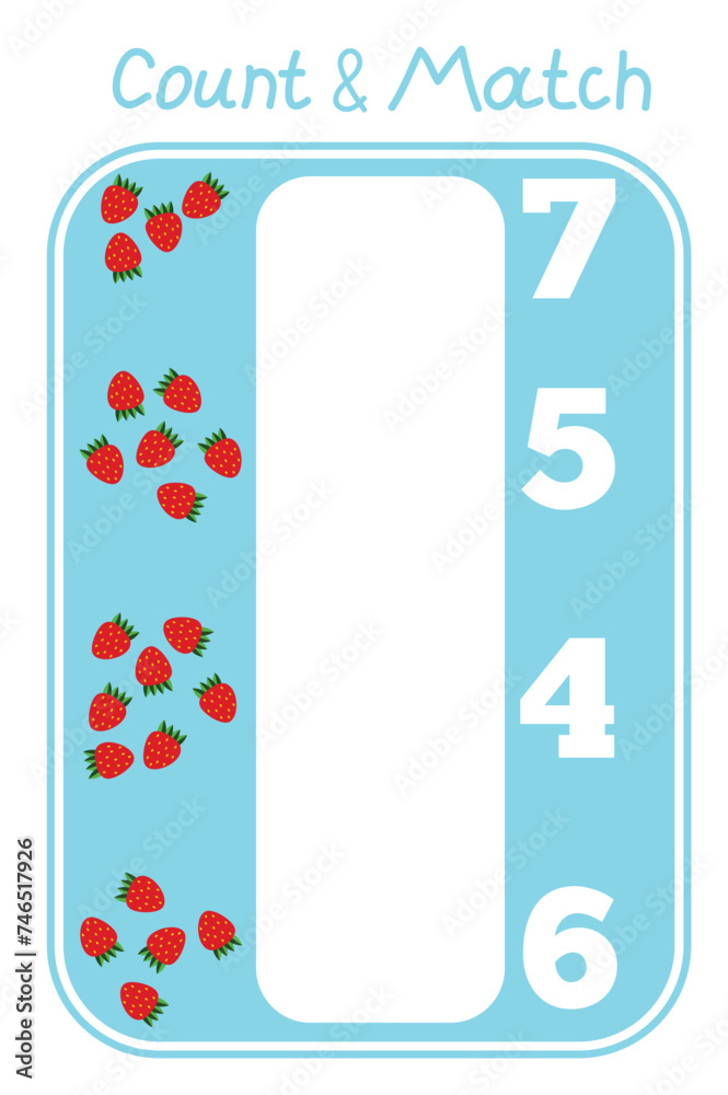 Count and Match Game with Strawberries for Children. Matching and counting mathematics child game vector Count and Match Game with Strawberries for Children. Matching and counting mathematics child game vector