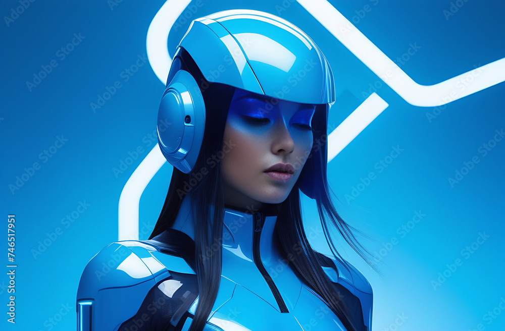 portrait of a futuristic cyber brunette in a helmet portrait of a futuristic cyber brunette in a helmet