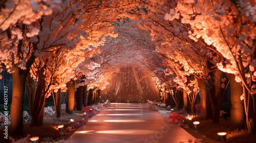 A path lined with cherry blossoms, generative ai