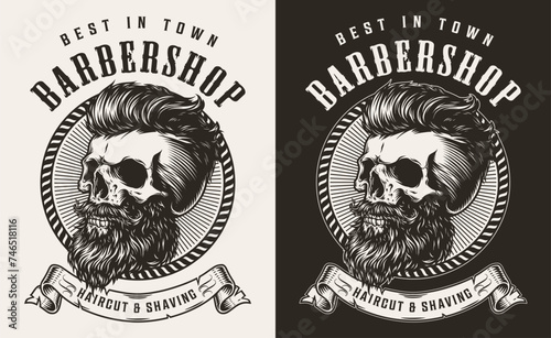 Men barbershop monochrome vintage flyer