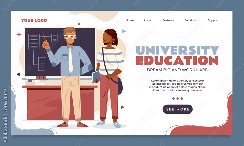 Hand drawn cartoon university education landing page