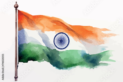 watercolor vector illustration of indian flag isolate on white background.