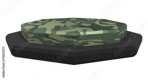Podium with camouflage texture. 3D military product display stand. Product display for presentation and promotion. 3D Rendering