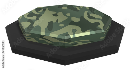 Podium with camouflage texture. 3D military product display stand. Product display for presentation and promotion. 3D Rendering