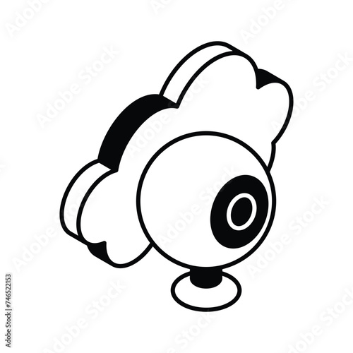 Cloud with webcam showing concept icon of cloud monitoring, cloud camera vector