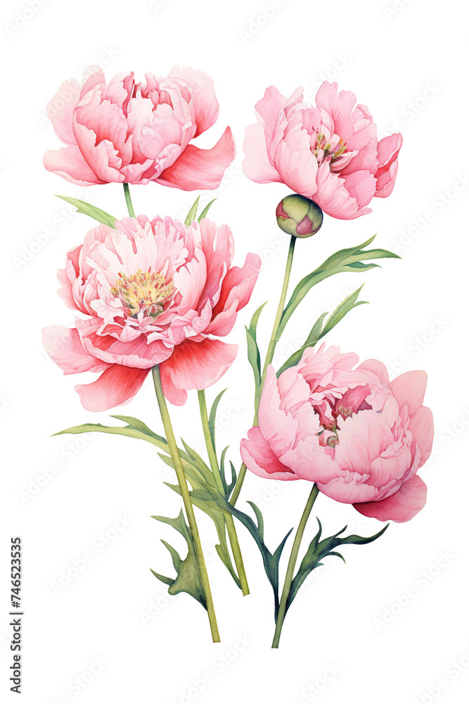 pink Peony Watercolor Illustration pink Peony Watercolor Illustration