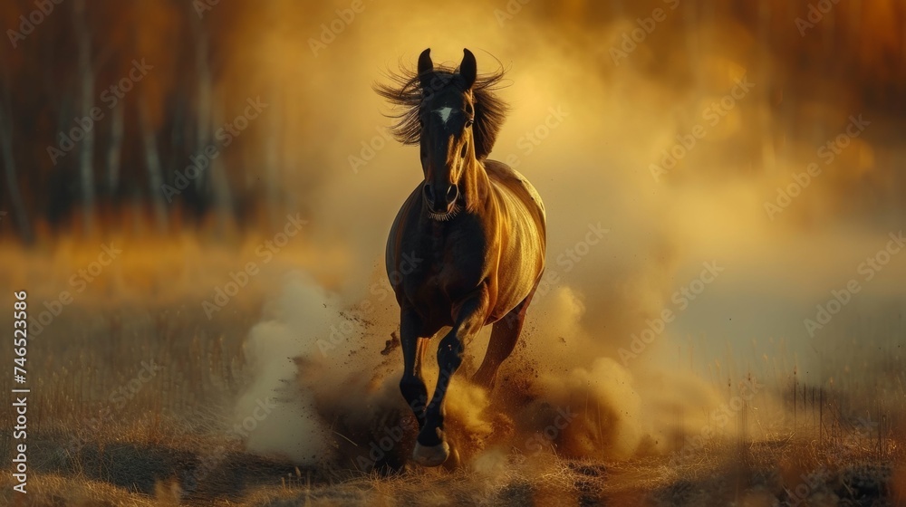 Majestic Horse Running through Dust